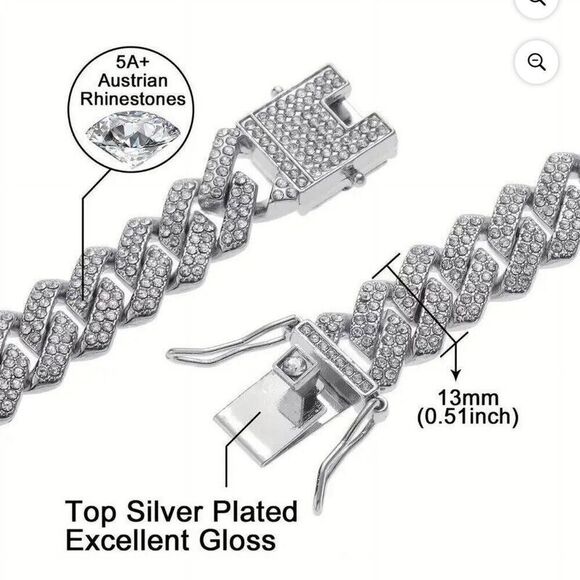 Silver Plated Rhinestone Cuban Link Iced Necklace - Picture 8 of 8